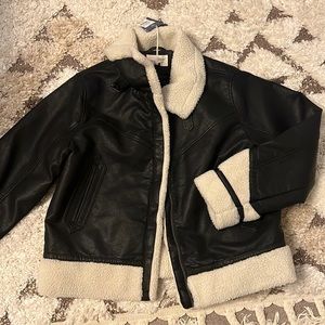 Sherpa Trim Faux Leather Motorcycle Jacket